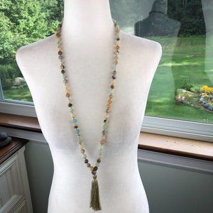 Amazonite Mala Bead Necklace Yogi Boho Wellness